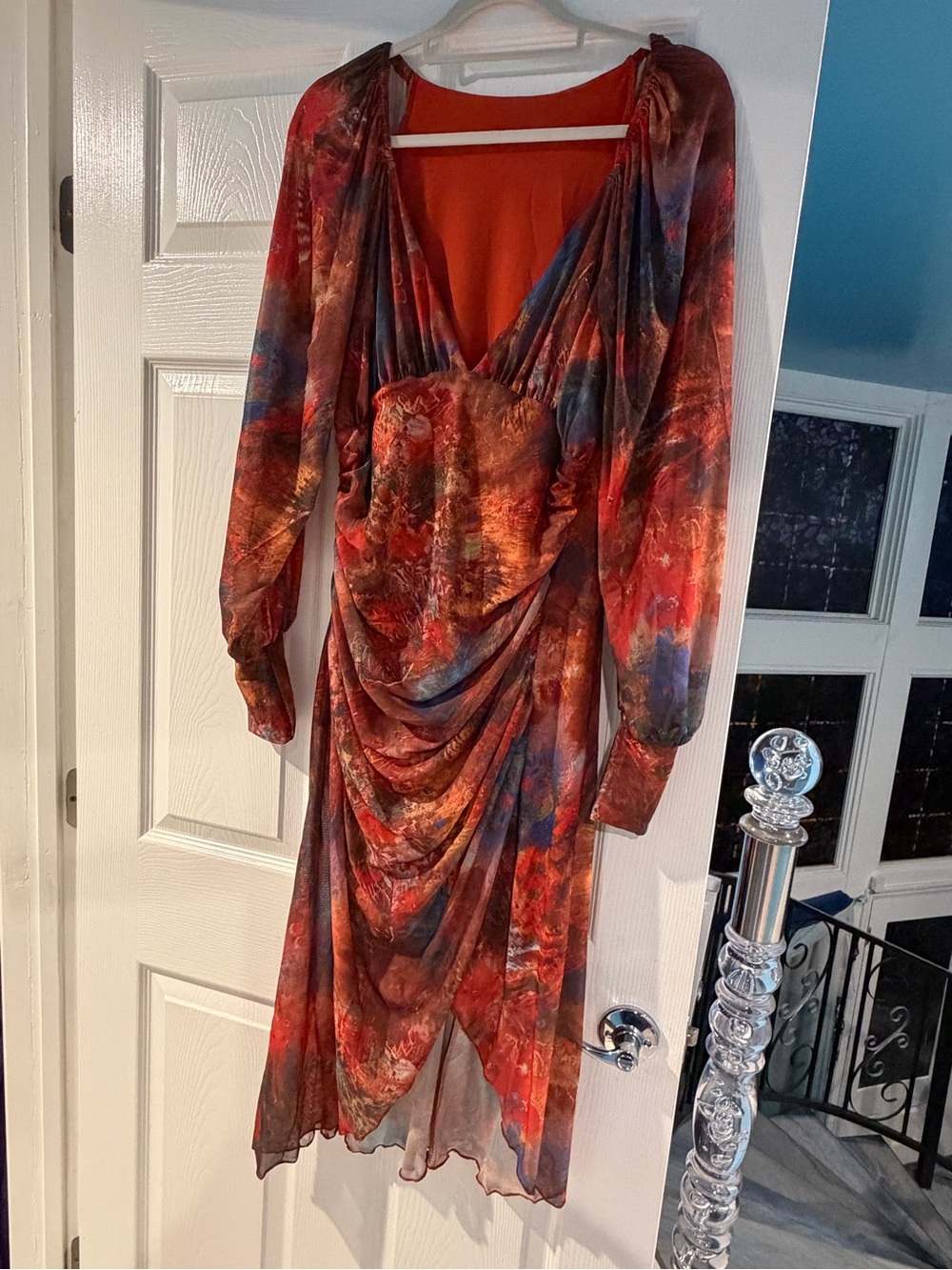 Elegant Red Multi-Color Draped Women’s Dress